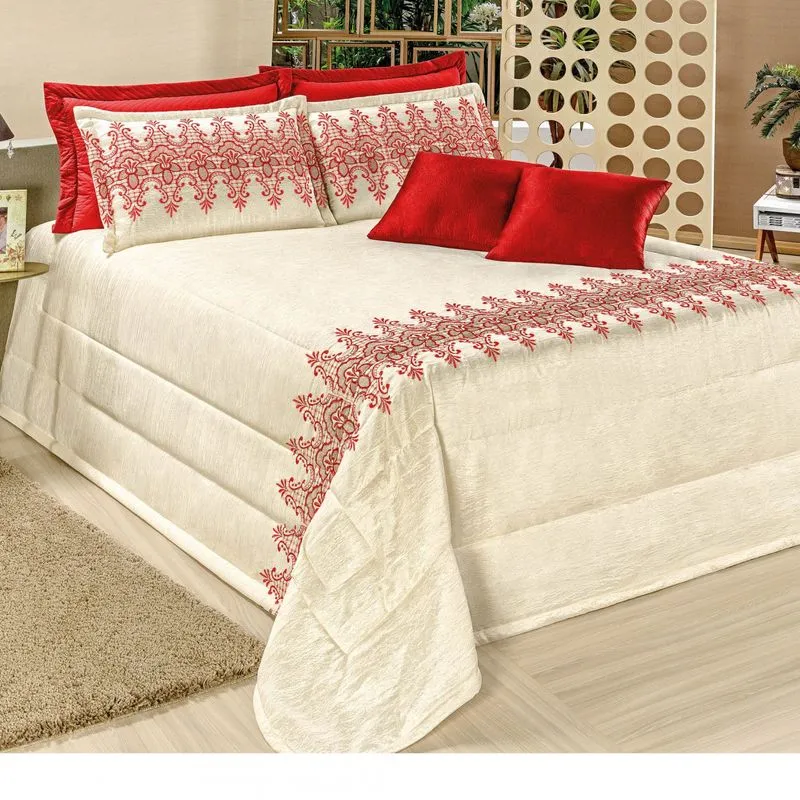 Kit Colcha Queen Lorena 9 Peças Bia Enxovais Vermelho