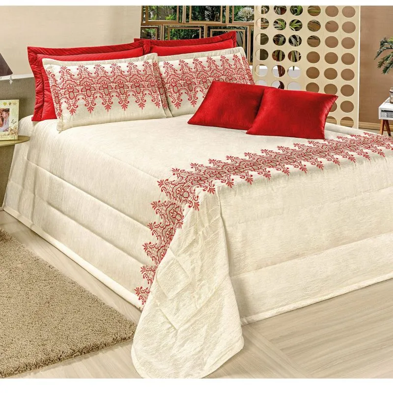 Kit Colcha King Lorena 9 Peças Bia Enxovais Vermelho