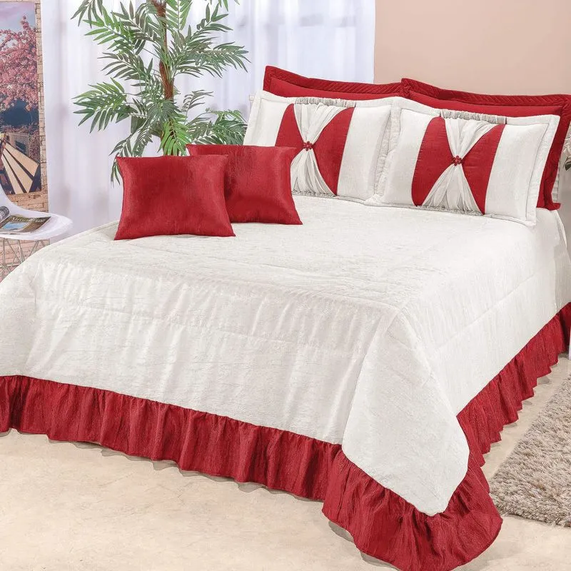 Kit Colcha Queen Paris 9 Peças Bia Enxovais Vermelho