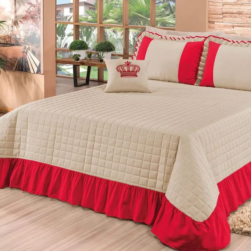 Kit Colcha Queen Charlotte 180 Fios 5 Peças Bia Enxovais Vermelho