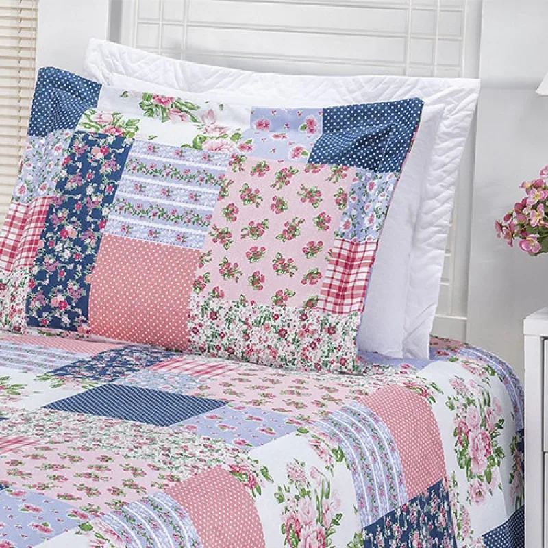 Kit Cobre Leito Fininho com Franja Sarja Estampado Solteiro