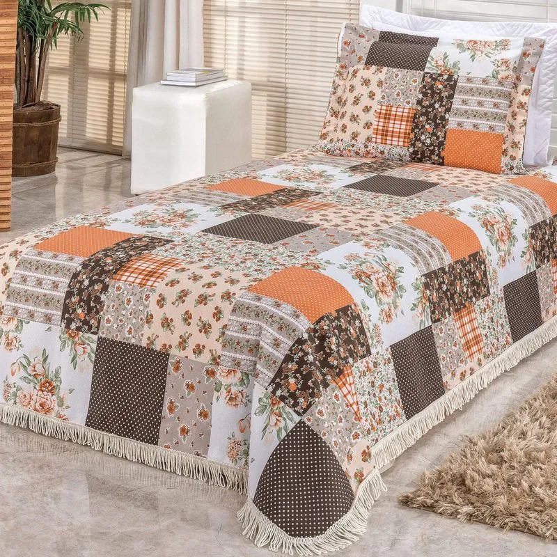 Kit Colcha Solteiro La Bella 2 Peças Bia Enxovais Patchwork Laranja
