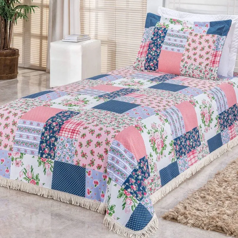 Kit Colcha Solteiro La Bella 2 Peças Bia Enxovais Patchwork Rosa