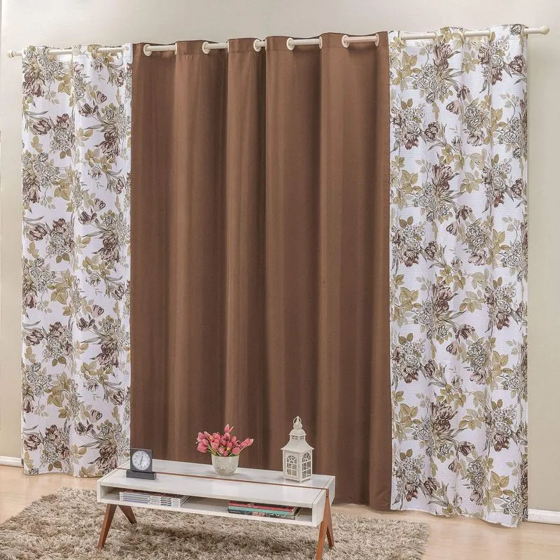 Cortina 2 Folhas Floratta Bia Enxovais 2,00mx1,70m Capuccino