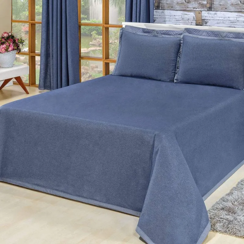 Kit Colcha Casal Denver 3 Peças Bia Enxovais Azul