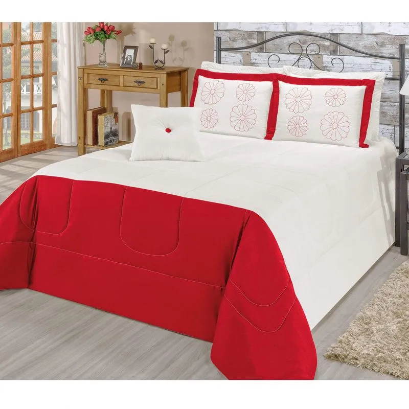 Kit Colcha Queen 4 Peças Munique Bia Enxovais Vermelho