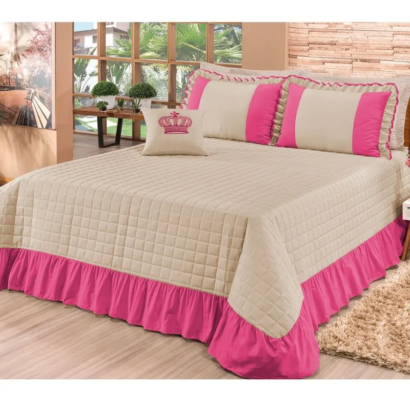 Kit Colcha Queen Charlotte 180 Fios 7 Peças Bia Enxovais Rosa Pink