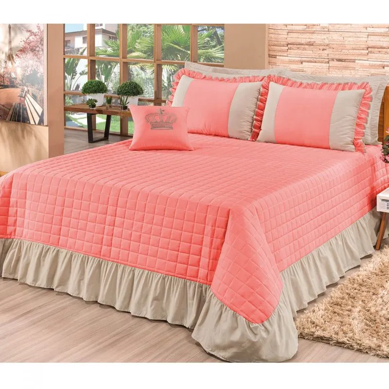 Kit Colcha Queen Charlotte 180 Fios 7 Peças Bia Enxovais Salmon