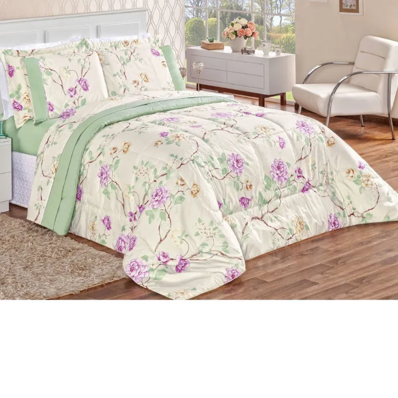 Edredom Super King 3 peças Dupla Face Micropercal 200 Fios Naturale - Belle