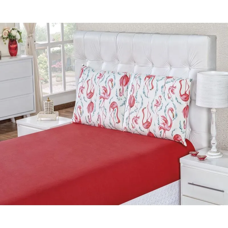 Jogo De Lençol Quality 100% Algodão Casal Flamingo 03 Peças