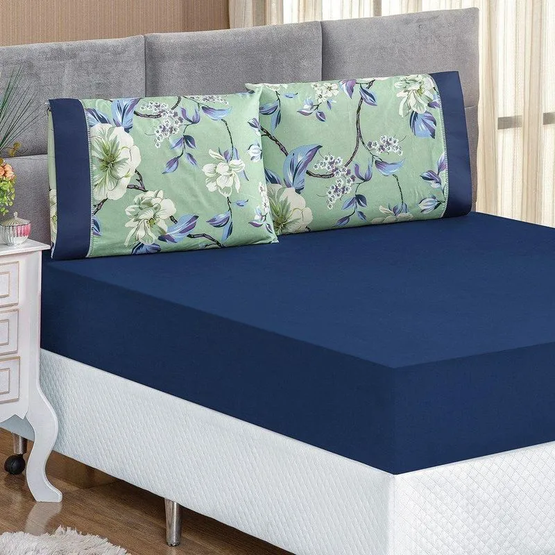 Jogo De Cama Micropercal 200 Fios Naturale Casal 03 Peças Flower