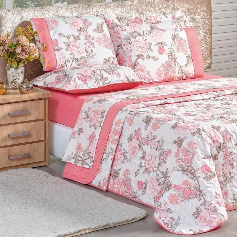 Cobre Leito elegante Estampado Micropercal 200 Fios Naturale Queen 03 Peças na cor - Serene