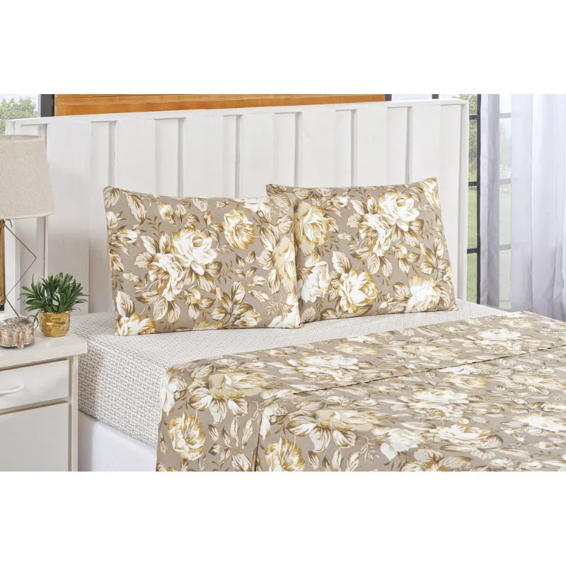 Jogo De Cama Lençol Casal Padrão Bouti 04 Peças