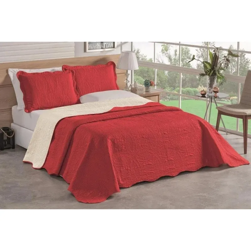 Colcha Cobre Leito Casal Lisa Dupla Face Bouti Vermelho