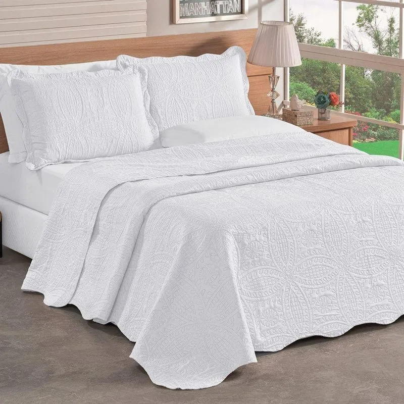 Kit Cobre Leito Colcha Bouti Lisa Dupla Face King 3 Peças - Branco