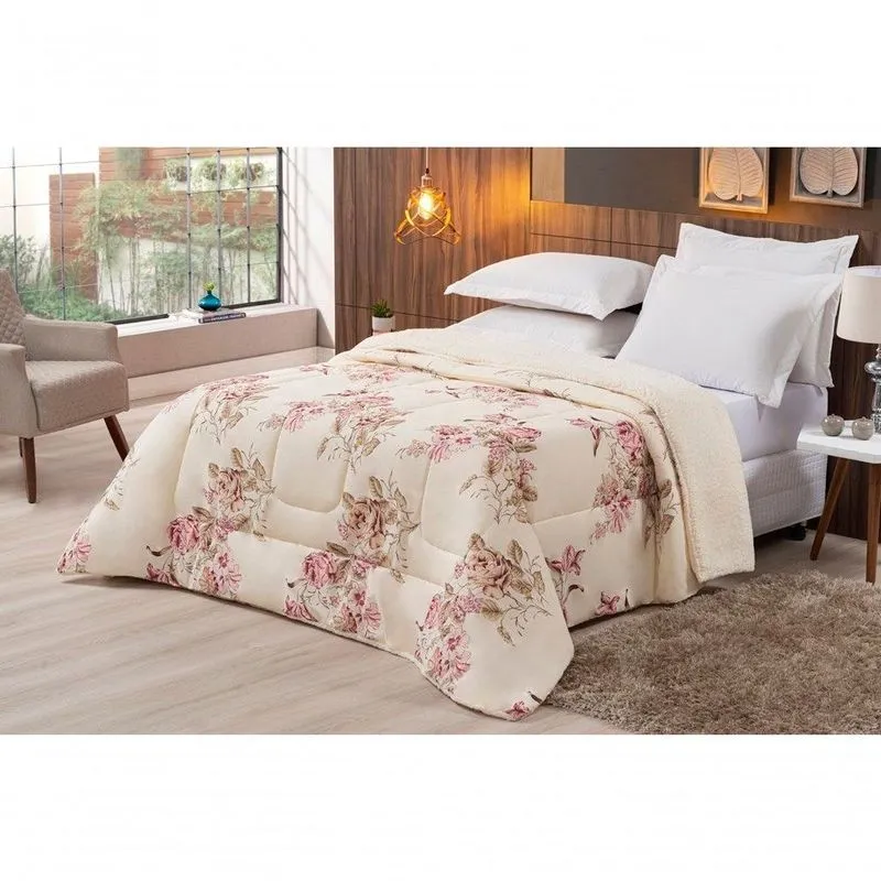 Coberdrom Sherpa-percal 180 Fios Estampado Queen Gran Moratta 01 Peça - Caqui Floral