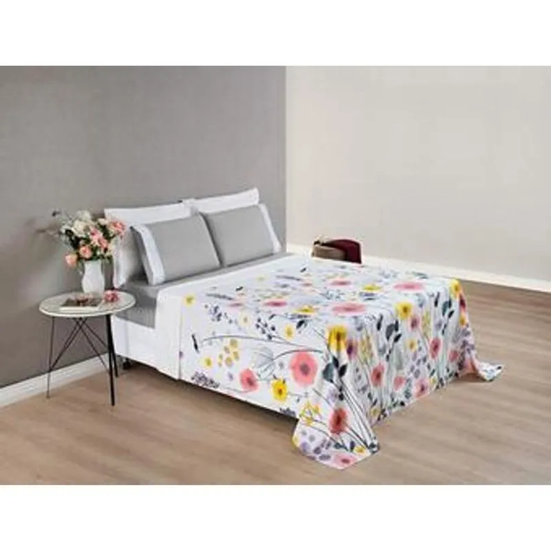 Jogo De Cama Queen 4Pç Macio Estampado 200 Fios Percal Cinza