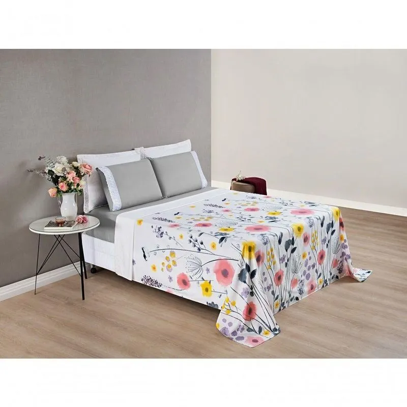 Jogo De Cama 200 Fios Queen íris 04 Peças - Floral Branco