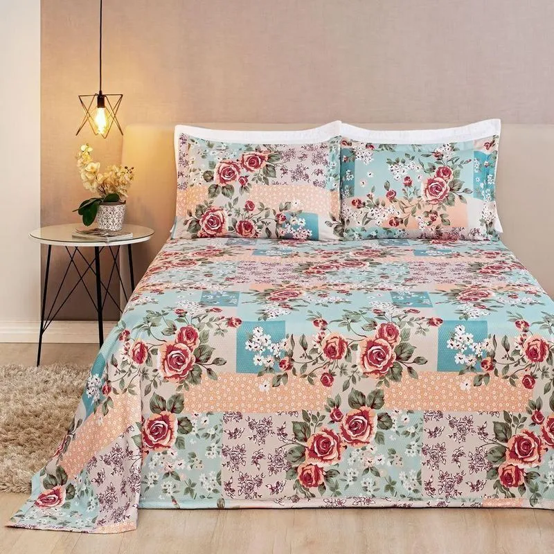 Kit Cobre Leito King Piquet Arezzo 03 Peças - Patchwork Tiffany