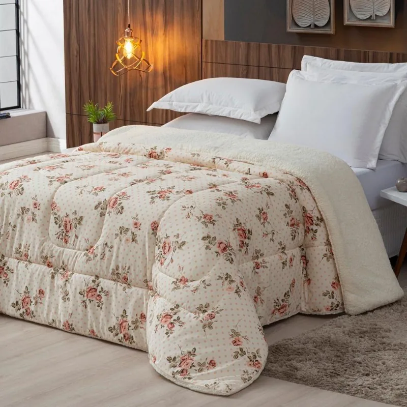 Coberdrom Sherpa-percal 180 Fios Estampado King Gran Moratta 01 Peça - Floral Salmão