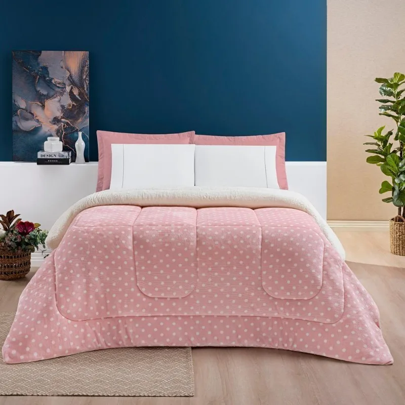 Coberdrom Estampado Petit Poá King 01 Peça - Rosa