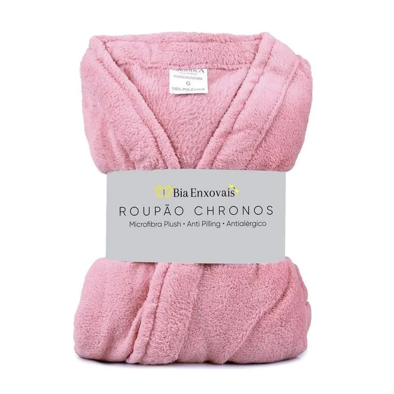 Roupão Kimono Microfibra Plush Antipilling Antialérgico Chronos Gg - Veludo Rosa