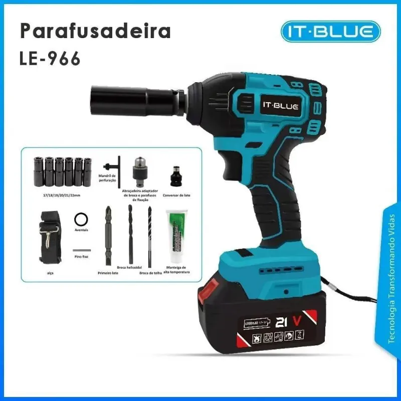 Chave De Impacto Com 02 Baterias 21V Íon-Lítio Profissional