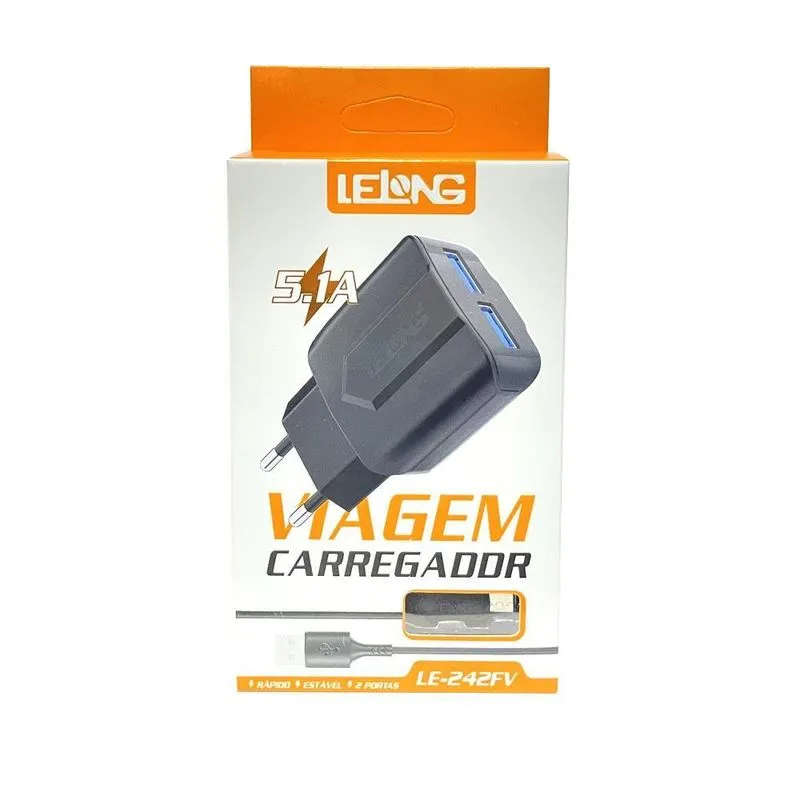 Carregador De Tomada Duplo 2 Entradas Usb Lelong Le-242fv