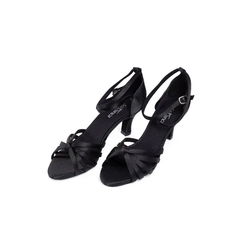 BL62 - SANDÁLIA DE DANÇA DE SALÃO - CETIM PRETO DS08 33