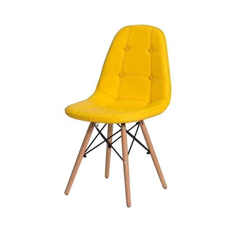 Cadeira Charles Eames Botonê Creme Base Madeira