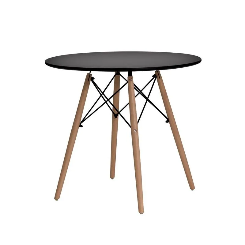 Mesa Redonda Charles Eames Eiffel 80cm Base Madeira Branca