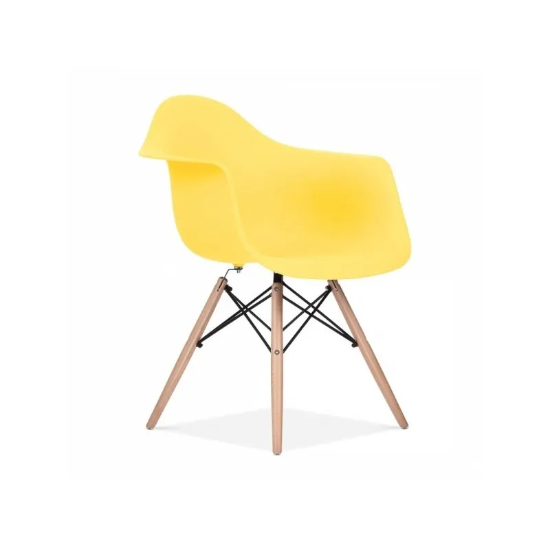 Cadeira Eiffel Com Braços E Base Em Madeira - Assento Em Polipropileno Cor Amarela Cadeira Eiffel Eames daw c/Braço Amarela Base Madeira Sala Cozinha Jantar