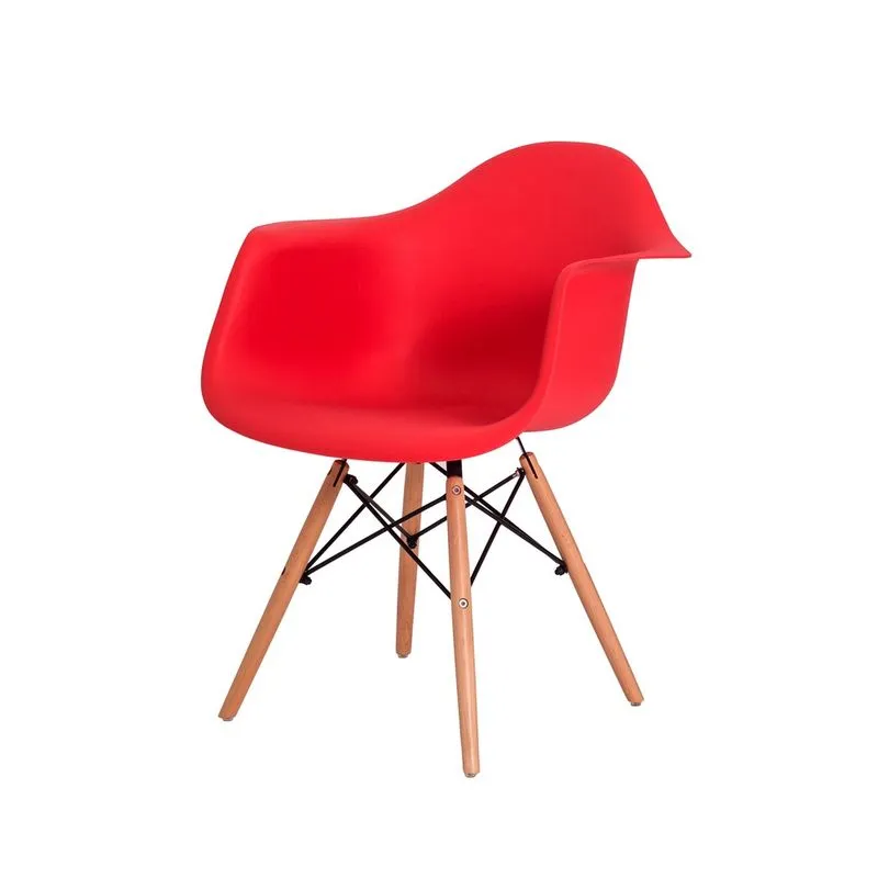 Cadeira Eiffel Eames daw c/Braço Vermelha Base Madeira Sala Cozinha Jantar