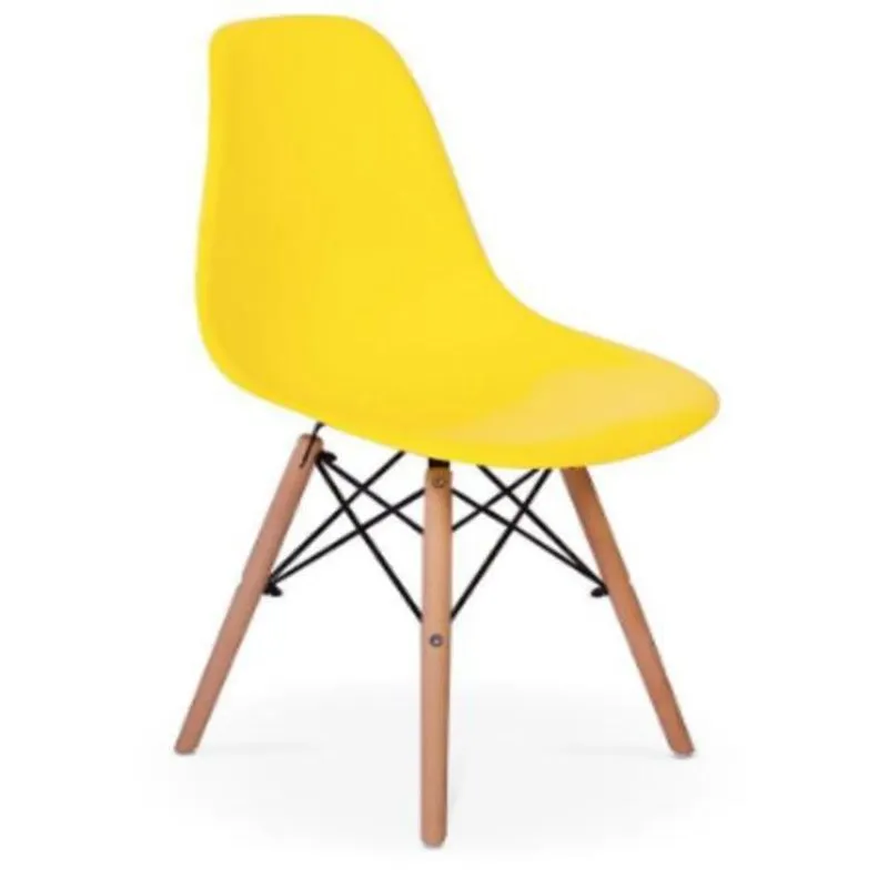 Cadeira Eiffel Eames Amarela Base Madeira
