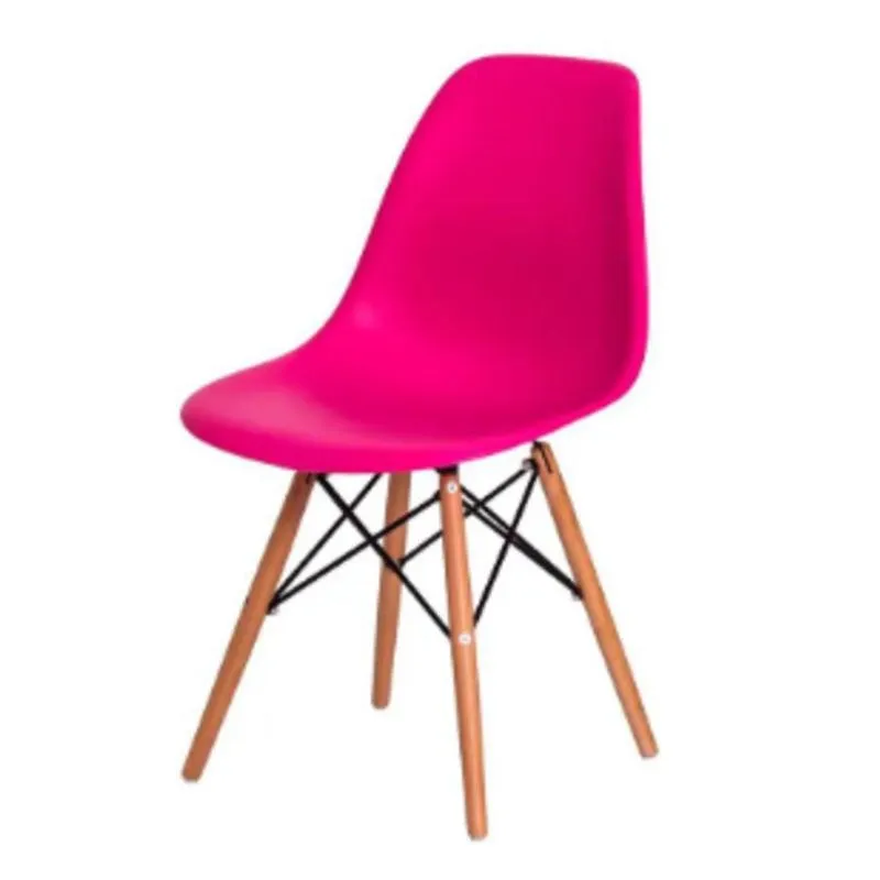 Cadeira Eiffel Eames Pink Base Madeira