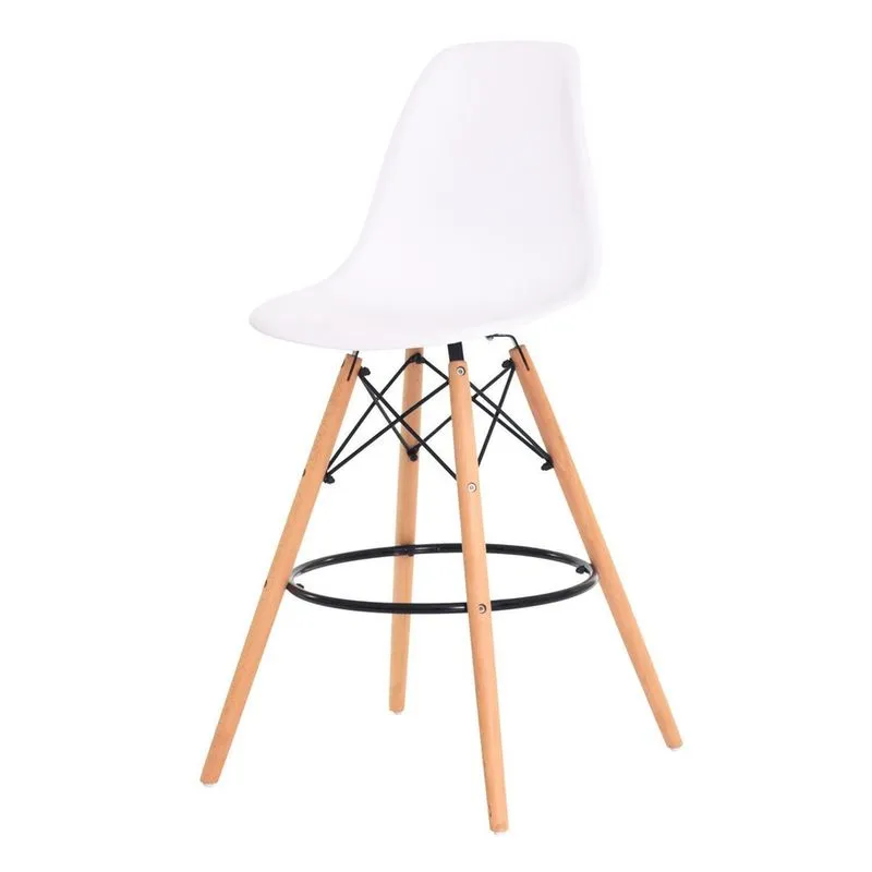 Banqueta Alta Eiffel Eames Branca Base Madeira Cozinha Bar