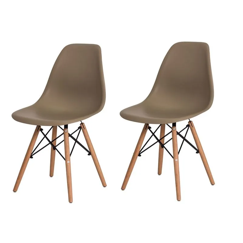 Kit 2 Cadeiras Eiffel Eames DSW Nude Base Madeira