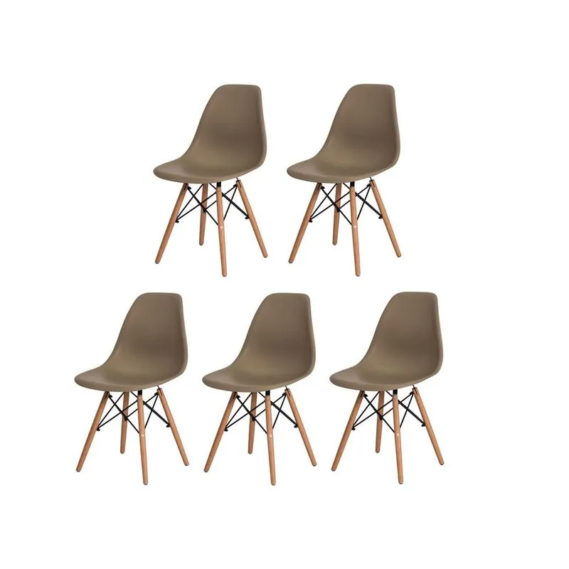 Kit 5 Cadeiras Eiffel Eames DSW Nude Base Madeira