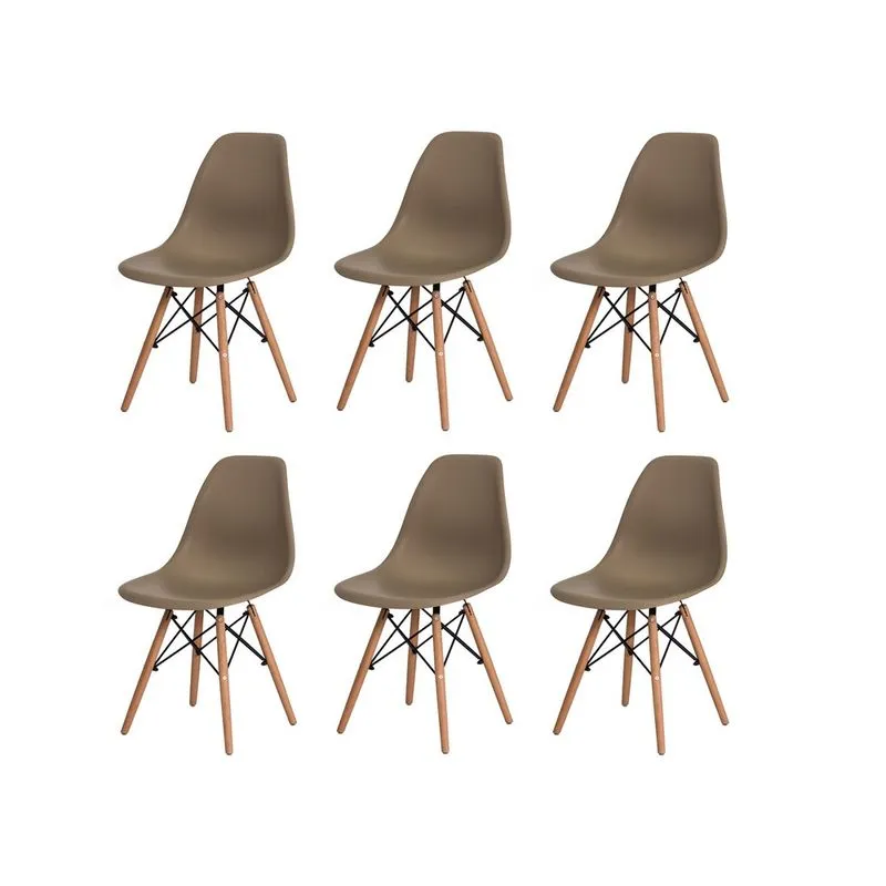 Kit 6 Cadeiras Charles Eames Eiffel Nude Base Madeira Sala Cozinha Jantar