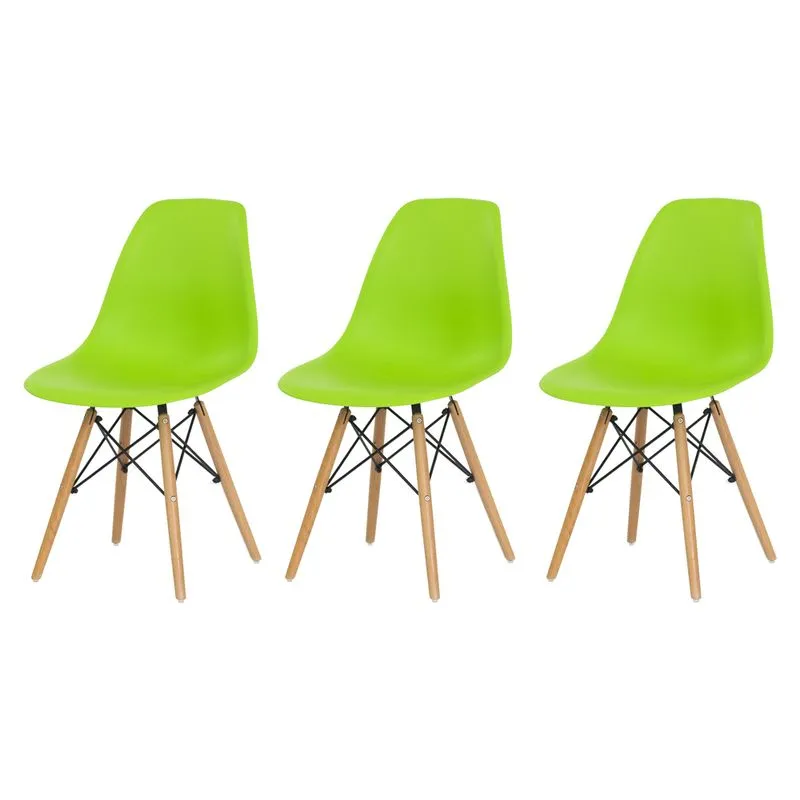 Cadeira Eiffel Eames Verde Base Madeira