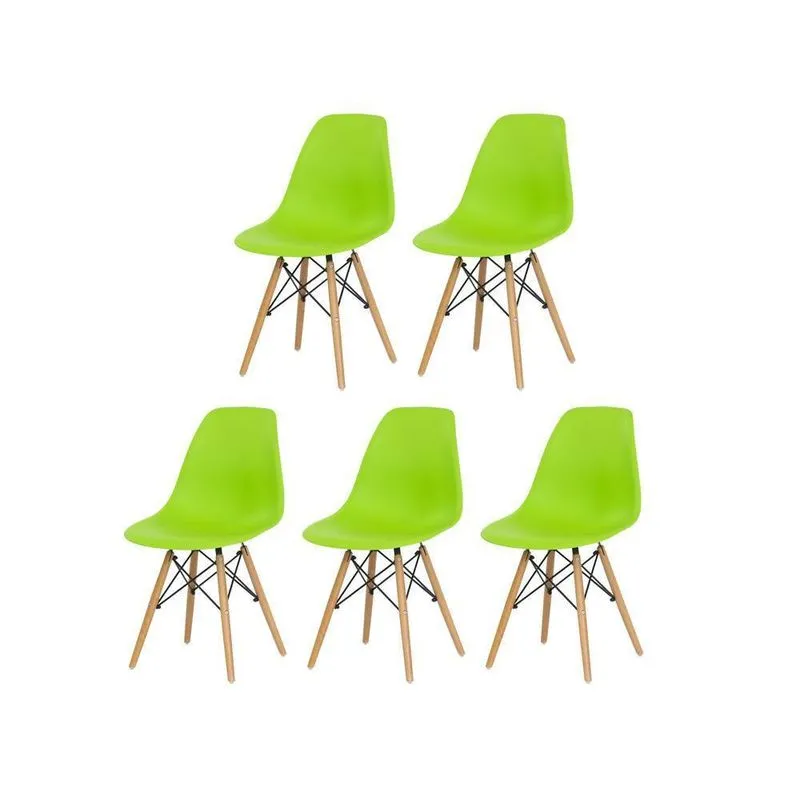 Kit 5 Cadeiras Charles Eames Eiffel Verde Base Madeira Sala
