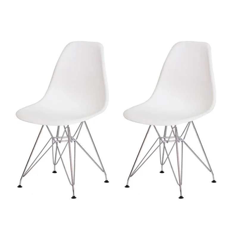 Kit 2 Cadeiras Eiffel Eames Branca Base Cromada