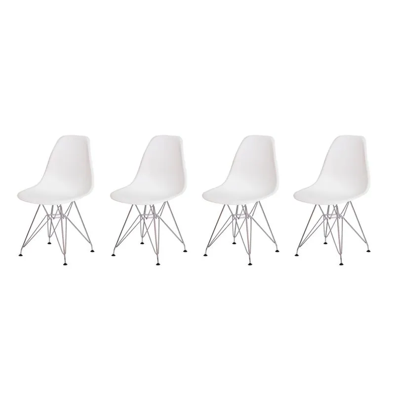 Kit 4 Cadeiras Eiffel Eames Branca Base Cromada