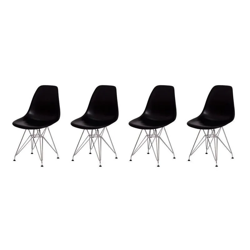 Kit 4 Cadeiras Eiffel Eames Preta Base Cromada Sala Cozinha