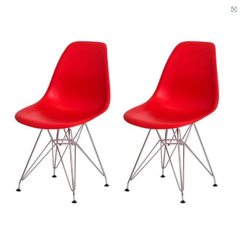 Cadeira Eiffel Eames Vermelha Base Cromada 53x46x80 Cm