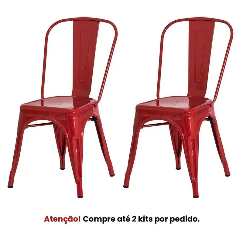 Kit 2 Cadeiras Tolix Iron Design Vermelha Aço Industrial Sal