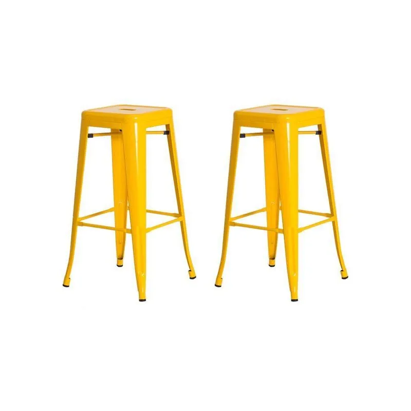 2 Banquetas Tolix Iron Design Industrial Amarela 76 Cm Aço