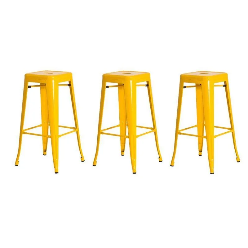 3 Banquetas Tolix Iron Design Industrial Amarela 76 Cm Aço