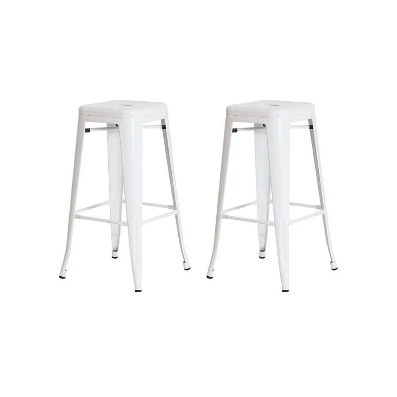 2 Banquetas Tolix Iron Design Industrial Branca 76 Cm Aço