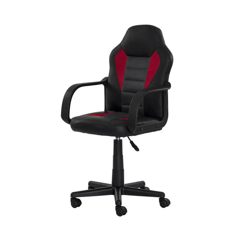 Cadeira Gamer Slim Giratória Preta com Vermelho, Altura Ajustável, Rodas Anti-Risco